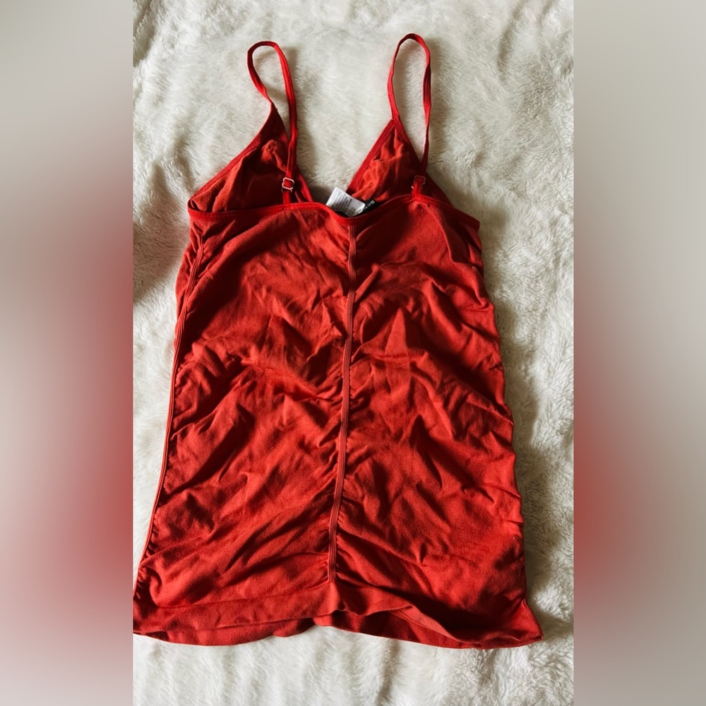 BCBGMAXAZRIA Ruched Gun Metal Orange Spaghetti Strap Tank Top.